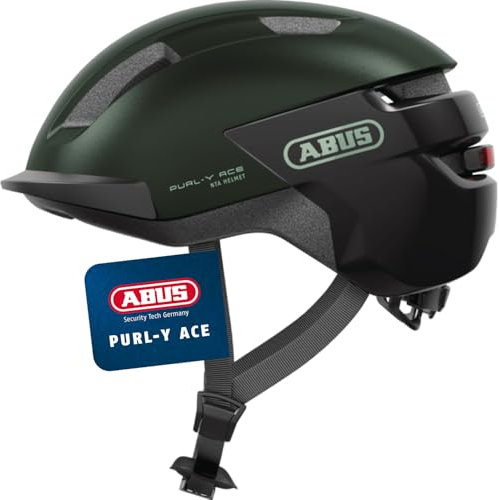 ABUS Fahrradhelm Purl-Y ACE mit LED-Licht – geeignet Fahrten auf E-Bike und S-Pedelec – Trendiger NTA-Schutzhelm für Erwachsene und Jugendliche – Grün, Größe L
