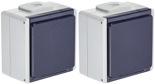 as - Schwabe Aufputz Steckdose 1-Fach mit 2 Leitungseinführungen bis max. 2,5mm², für Feucht-Raum und Außen-Bereich Made in Germany, IP54, grau, 62460 (Packung mit 2)