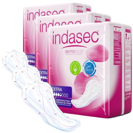 Indasec Dermoseda Compresa Incontinencia Extra Uds., Blanco, Aloe Vera, 20 Unidad (Paquete de 3)