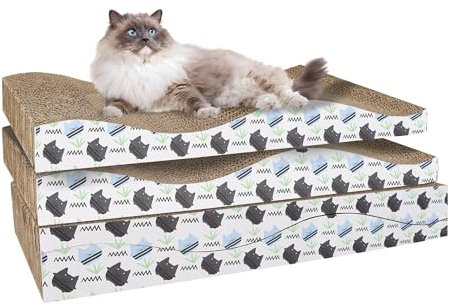 OMATSBEH 4 Pack Cat Scratcher Pad - Cardboard Scratch Boards for Indoor Cats (4 Pack Grey)