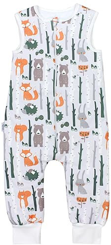 TupTam Schlafsack mit Füßen – Ganzjahresschlafsack Baby 2.5 TOG aus Baumwolle, OEKO-TEX zertifiziert, Farbe: SHU04 Birch Forest Igel Fuchs Hase Bär Birkenstamm, Größe: 116-122