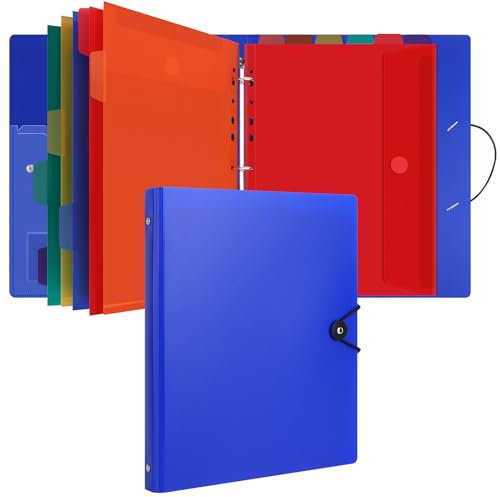 Uquelic Dokumentenmappe A4 zum Abheften, Ringordner A4 Schmal mit 12er Kunststoff Dokumententasche (6 Farben), Wasserdicht Ordner Organizer - Blau