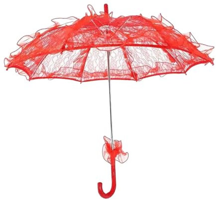 Oshhni Parasol de mariage, parapluie en dentelle, fait à la main, parasol de fleurs en dentelle de mariage, parapluie dansant pour la danse, accessoires, Rouge