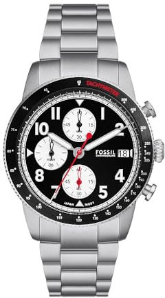 Fossil Sport Tourer uhr für Herren, Chronographenwerk mit Edelstahl- oder Lederarmband, Schwarz, 42MM