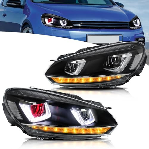 VLAND Scheinwerfer Kompatibel für Golf 6 MK6 TSI Halogen 2008-2013 (Nicht für TDI/GTI/R), 1 Satz (Dämoneye)