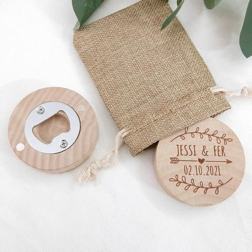 WOMB Abridor de botellas redondo personalizado grabado con láser, regalo para decoración de cocina, abrebotellas de madera personalizado, abrebotellas de cerveza, decoración de madera (cantidad: 30