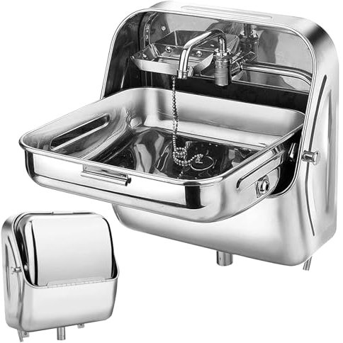Hlixzoy Fregadero para Vehículos Recreativos, Fregadero Plegable De Acero Inoxidable 304 para Ahorrar Espacio, Lavabo Multifuncional con Grifo