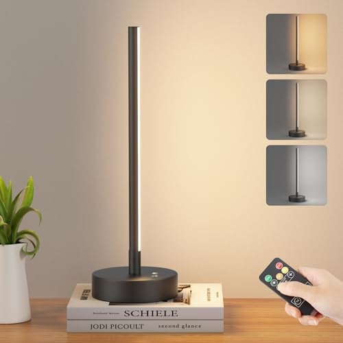 Klighten Tischleuchte Kabellos mit Fernbedienung,Tischlampe Touch Dimmbar mit Fernbedienung, 5000mAh Akku Nachttischlampe, Aufladbare Nachttischleuchte mit Timer,3000K-6000K,3W,für inner,Schwarz
