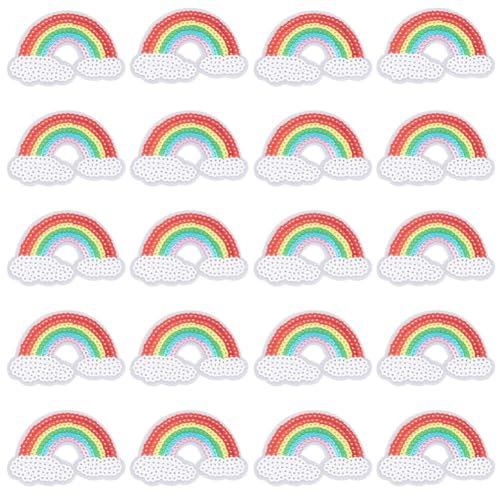 INFUNLY 20pcs 12x9 cm/4.7x3.5Inch Sequin Rainbow Iron On Patches Sequin Rainbow Sew-On Patch Rainbow Sequin Fabric Applique Ironing and Sewing Accessories for Clothing Jeans Jackets Bag Shoes Decor