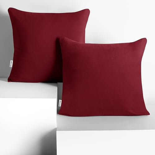 DecoKing 2 Kissenbezüge 50x50 cm Jersey 100% gekämmte Baumwolle Reißverschluss Bordeaux Amber