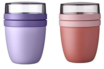 Mepal | Lunchpot Ellipse Mixed | Vivid Lilac + Vivid Mauve | Müslibecher to go | Unterteilung für Joghurt & Müsli | 500 ml + 200 ml | Geeignet für Gefrierschrank, Mikrowelle & Spülmaschine