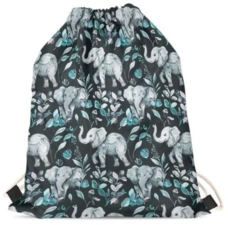 HELLHERO Turnbeutel mit Kordelzug, Rucksack für Kinder, Damen, Herren, Reisen, Sport, 1 Elefant, One size