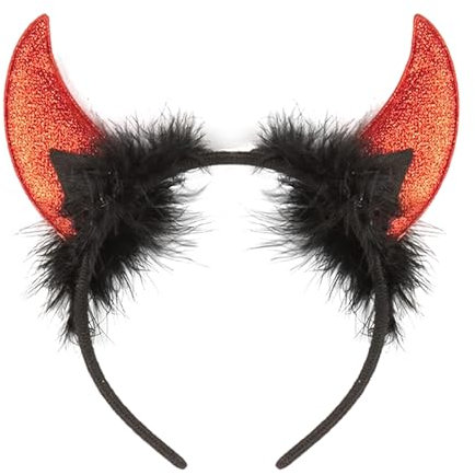 AIZQYC Dämon Hörner Haarreif, Teufelshörner, Halloween Devil Hörner Kopfschmuck Gothic für Damen & Kinder Kostüm Party, Fasching & Karneval Cosplay Deko Accessoire - Rot