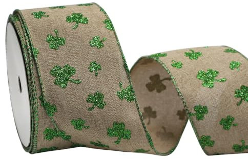 GOIYZTTR 10M Band mit Drahtkante Mit Kleeblattmuster 60mm Breite Gepunktetes Dekoband,Weich und Flexibel zum Dekorieren & Basteln