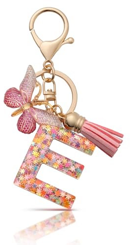 CHUQING Portachiavi da ragazza, con lettera e ciondolo a farfalla, con lettera iniziale, regalo, Rosa-e, S