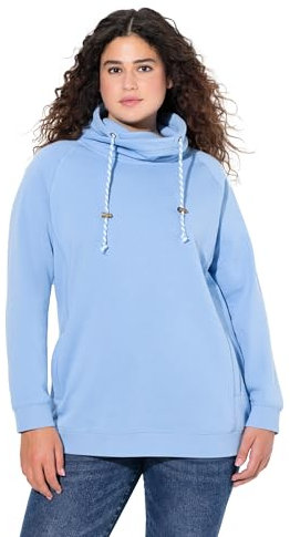 Ulla Popken Damen Sweatshirt, Weiter Stehkragen, Taschen, Raglan-Langarm, Lichtblau, 66-68 EU