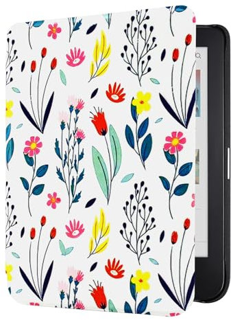DMluna Hülle für 2024 Kobo Clara BW/Colour / 2E, Tolino Shine Colour/Shine 5/4, Automatische Schlaf-/Weckfunktion, Premium-PU-Leder, Sturzsicherer PC, Hartschalenschutz- Hügelblume