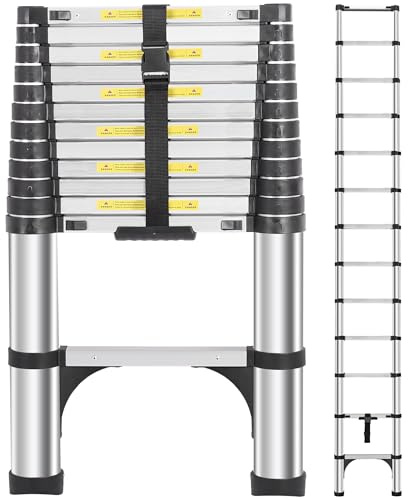 DEZEX Telescoping Ladders 16.5 FT Aluminum Ladder - One-Button Retraction Collapsible Extension Ladder Hooks for Home, Outdoors, RV, Attic & Loft, Lasts 330 LBS