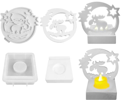 Nexoria Silikonform Weihnachten Elch, Silikonformen Gießformen Weihnachten Elch Giessformen zum Gießen Silikonform Elch mit Sockel Silikonform Weihnachten Silikonform Kerzenhalter (E)