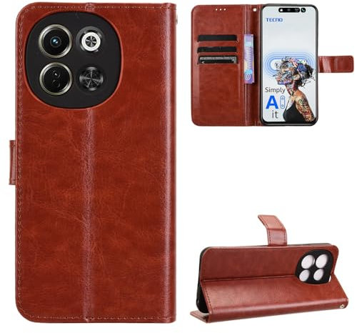 BellaCase Tecno Spark 30 5G Coque [Étui Portefeuille] [Fonction Support] [Slots pour Cartes] [Couverture à Rabat Magnétique] Compatible avec Le Smartphone Tecno Spark 30 5G(Marron)