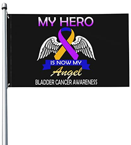 Flagge mit dem Motiv „Mein Held ist jetzt mein Engel zur Aufklärung über Blasenkrebs, 90 x 150 cm, Banner, Poster, dekorativer Hintergrund, Wanddekoration aus Polyester, für Garten, Hof, Haus, Esszim