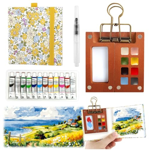 5 Stück Mini Malkasten Aquarell Set, 8 Gitter Tragbare Aquarell Palette Mini Pocket Aquarell Set Reise Wasserfarbpalette Mini Aquarell Reiseset für Künstler Studenten Urban Sketching Maler