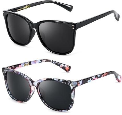 Myiaur 2 Pack Sonnenbrille Damen Polarisierte UV400 Schutz Sonnenbrille mit Quadratische Rahmen für Autofahren & Outdoor