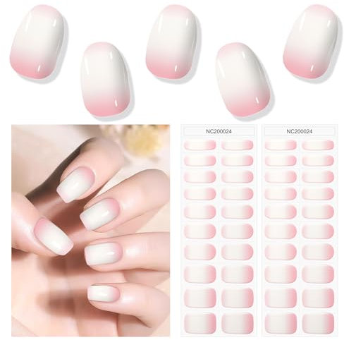 EBANKU 40 PCS Semi Cured Gel Nail Strips, Gel Nail Stickers Long Lasting Strips- Easy to Apply & Remove for Salon-Quality Pedicure| Pink