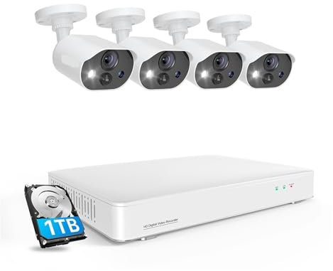 Telecamera WiFi Esterno Senza Fili, Kit di telecamere di sicurezza domestica C303 8CH 5MP con DVR CCTV H.265+ con HDD da 1 TB, telecamera di sorveglianza 4 pezzi 1080P per la sicurezza domestica