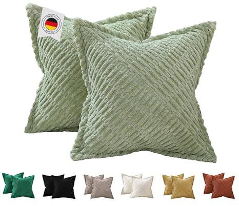 ALWINIA Kissenbezüge Salbeigrün 45x45 aus Kordsamt im 2er Set - Weiche & Kuschelige Zierkissenhüllen für Sofakissen & Dekokissen - Stilvolle Samt-Deko im Wohnzimmer & Schlafzimmer