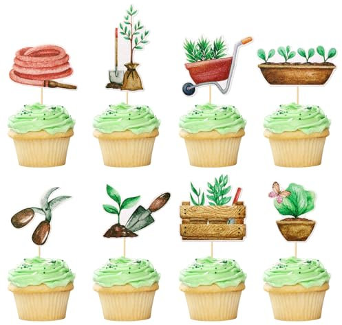 24Pcs Garden Cupcake Toppers, Garden Themed Party Decorations, Garden Tools Cake Picks, Spring Theme Party Decor, Garden Birthday Cake Decorations, Garden Day Decorations