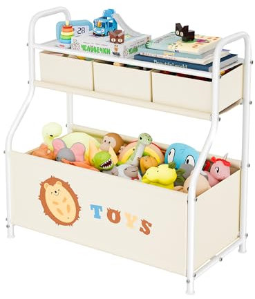 GRANNY SAYS Kids Toy Storage Organiser with Storage Boxes, Large Stuffed Animal Storage Container, Kids Room Furniture for Organising Plush Toys Puzzles, Baby Toy Organiser for Nursery, Beige