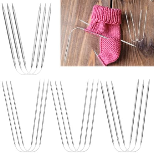 12 Pcs Stricknadeln für Socken, Socken Stricken Rundstricknadeln Set 21cm, Rundstricknadel Edelstahl Set 2mm/2.5mm/3mm/4mm, Strumpfstricknadeln Socken Stricknadeln für Socken, Handschuhe, Mützen