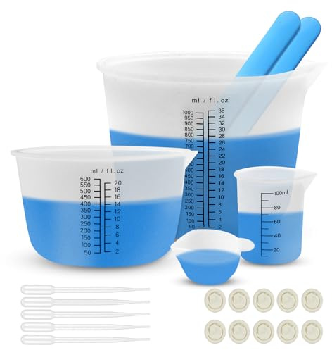 SHUTEX Silikon Messbecher Epoxidharz Set, 1000&600&100ml Skala Mischbecher | mit Rührstäbchen, Klebermischbecher, Pipetten, Fingerlinge von Epoxidharz, Schmuckherstellung,leicht zu reinigen