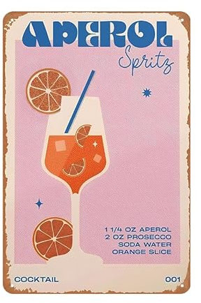 Vintage-Metallschild, Poster, Aperol-Spritz, Cocktail-Wandkunst, Dekoration, Geschenk für Küche, Badezimmer, Bar, Pub, Club, Männerhöhle, 20,3 x 30,5 cm