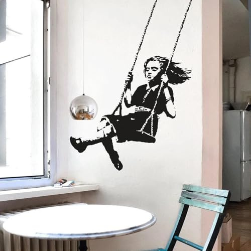 MIAOKEJIA Banksy Aufkleber Mädchen auf Schaukel Wandaufkleber Street Art Urban Wohnzimmer Schlafzimmer Innenarchitektur Innendekoration