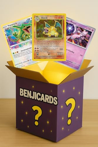 100 Pokémon Karten | 10 Holo garantiert | Original & Deutsch | Keine doppelten | Sammelkarten Set für Kinder & Sammler | inkl. BenjiCards Geschenkkarte
