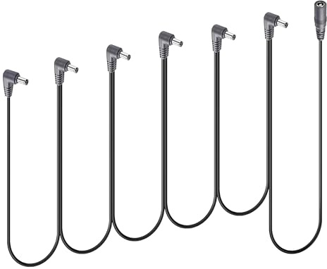 1 auf 6 Wege Daisy Chain Kabel Gitarre Effekt Pedal Netzteil Splitterkabel | DC 5,5 x 2,1mm 1 Buchse auf 6 Stecker rechten Winkel Gitarre Pedalboards Netzteil Splitterkabel (1 auf 6, 2,1M)