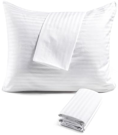 FAUNNA Taies d'oreiller 60 x 60 cm, Lot de 4, 100% Coton, Zip Invisible | Tissage 600 fils, rayures satinées et passepoil, respirant, silencieux, facile d’entretien, certifié STANDARD 100 by OEKO-TEX