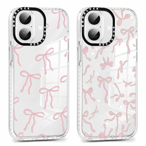 Foonary 2 Pack Cute Pink Bow Print Phone Case for iPhone 11 6.1, Fashion Design Soft Slim Clear Case Shockproof TPU Bumper Protective Cover for Women Girls