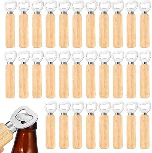 Lot de 30 décapsuleurs en bois avec poignée en bois - Cadeau pour les hommes et les amateurs de bière