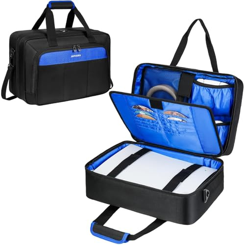 Jaffzora Tragetasche für PS5 PRO/PS5/PS5 Slim, Reise-Schutztasche passend für PlayStation 5 Konsole, Controller, Spiele-Discs und Gaming-Zubehör, schwarz/blau, Taschen-Organizer