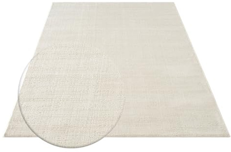 Carpetilla Teppich Wohnzimmer Schlafzimmer Kurzflor Robust Hoch-Tief-Effekt Modern Creme Size:120x170