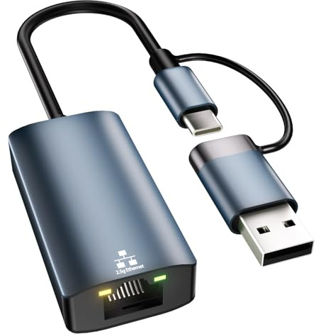 USB-C auf Ethernet Adapter, USB 2.5G LAN Adapter USB 3.0 auf RJ45 2.5Gbps Gigabit Netzwerkadapter, kompatibel mit MacBook/Pro/Air, Surface Pro, Windows 11/10/8/7, Mac OS