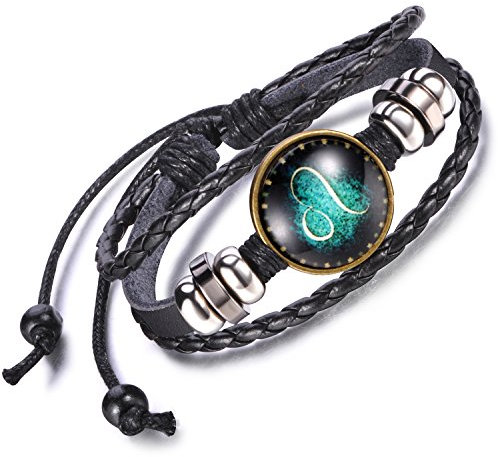 Feilok Elegant 12 Sternbild Löwe Unisex Verstellbar Armbänder Armband Legierung Leder Beads Seil Armkette Armreif, Farbe: Schwarz und Blau