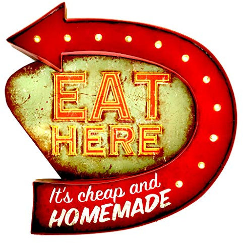 Retro-Schild, beleuchtet, Café, Vintage Metallschild, Handwerk, Zubehör für Zuhause (Eat Here)