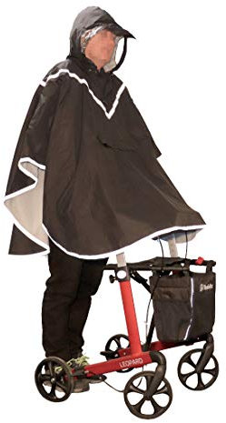 FabaCare Regenjacke Poncho für Rollator Nutzer, Regenponcho mit Sichtfenster und Reflektoren, Rollator-Jacke mit Kapuze, grau, mit FabaCare Spezialversiegelung