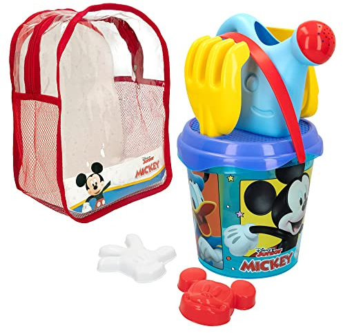ColorBaby 48217 - Disney Mickey Mouse Set Cubo de Playa Infantil con Mochila, Pala, rastrillo, regadera y Accesorios, Juguetes de Verano para niños y bebés