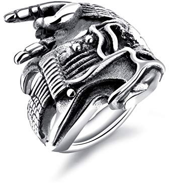 Aundiz Ring Edelstahl Herren Matt Sieg Geste Gitarre Punk Ring Herren Rock Hip Hop Ring 26 Mm Silber