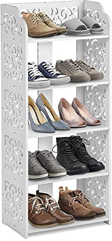 Greensen Schuhregal Weiß, Eckregal Schmal Badregal 5 Böden Standregal Klein Bücherregal Steckregal Wasserdicht Aufbewahrungsregal für Schlafzimmer Wohnzimmer Badezimmer 40×23×91cm